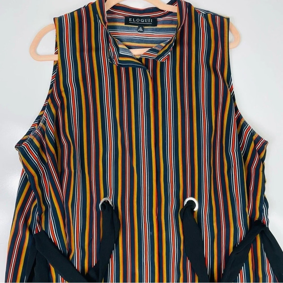 ELOQUII Plus A-Line Dress Black Brown Orange Stripes Sleeveless‎ Size 20 - Picture 3 of 8